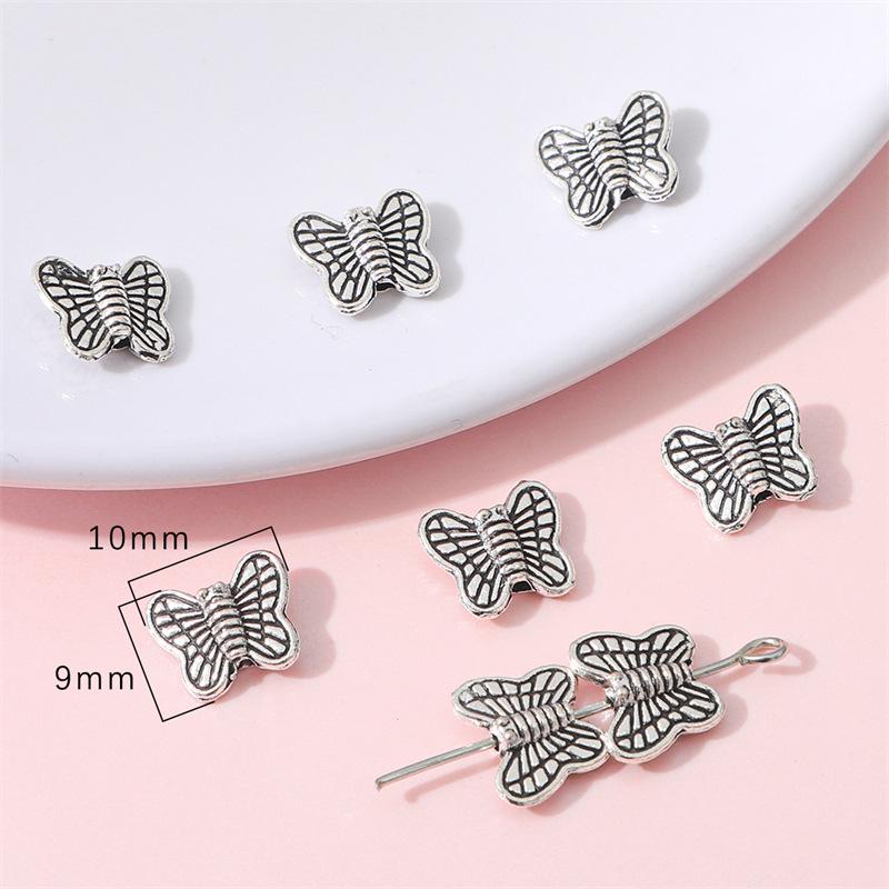 Antique Silver Alloy Heart, Flower & Butterfly Pendant for DIY Retro Jewelry Making