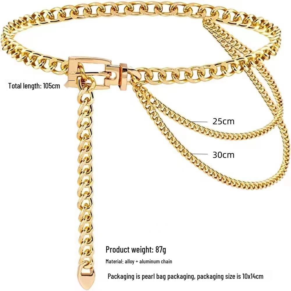 Dámský módní vícevrstvý kovový pasový a tělový řetízek