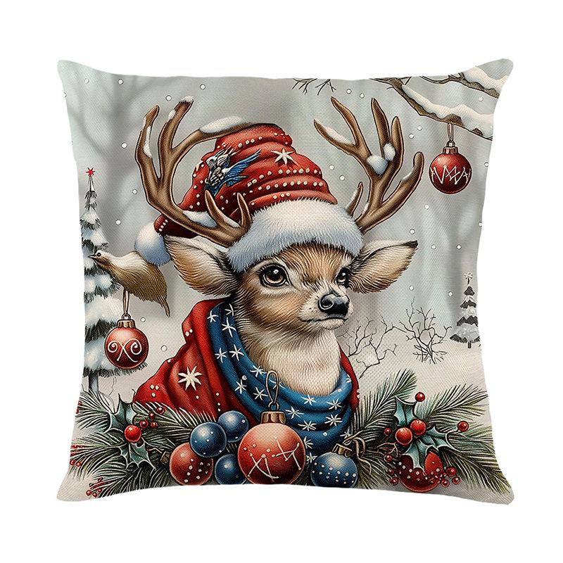 Festival Oil Painting Pillow Cover, Realistic Art Print Removable Cushion Cover, Linen Sofa Bed Decor for Christmas, Home Gift
