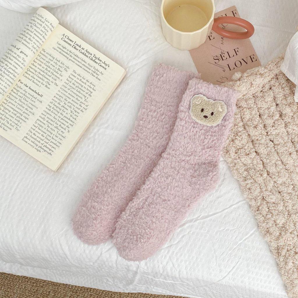 Women's Cute Japanese Cartoon Coral Fleece Socks - Thick, Warm & Lined for Winter Comfort