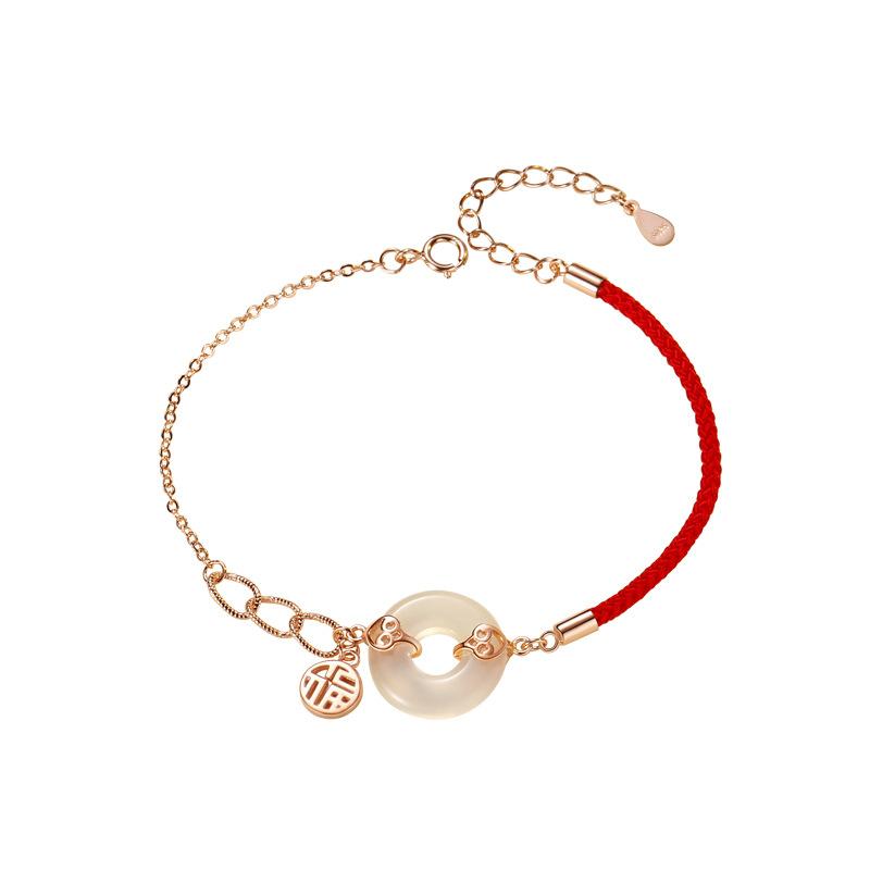 Lucky Lucky Lucky Nafu White Chalcedony Safety Buckle Red Rope Bracelet Women's Personality Life Bracelet Women's Hand Rope