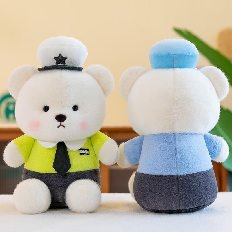 New traffic police bear doll police teddy bear doll soft and skin-friendly couple bear soothing high-quality plush toy