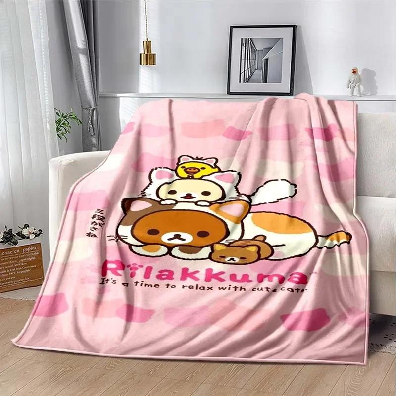 Cartoon Rilakkuma Anime Girls Throws Blanket for Baby Hiking Picnic Bed Super Soft Cute Kawaii Flannel Blanket Birthday Gift