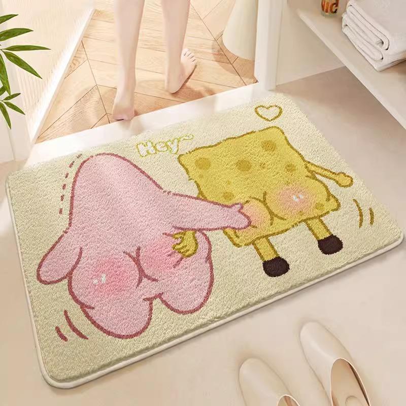 Cute Cartoon Kapibara Imitation Cashmere Floor Mat Bathroom Door Floor Mat Thickened Bedroom Absorbent Non-slip Floor Mat