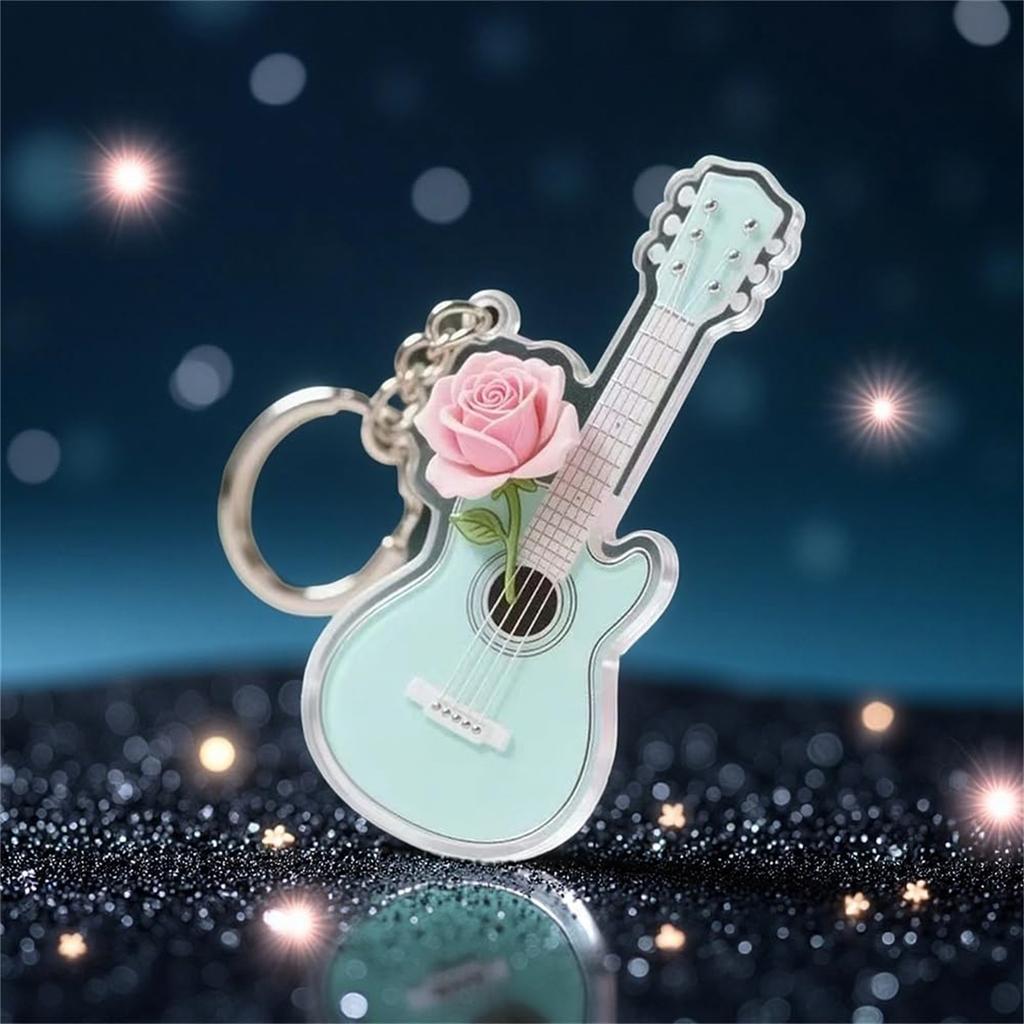 Wunderschöner Gitarren-Schlüsselanhänger-Charm, Acryl-Schlüsselanhänger in Gitarrenform, 2D Niedlicher Rosen-Gitarren-Schlüsselanhänger, Ideal für Musikliebhaber.