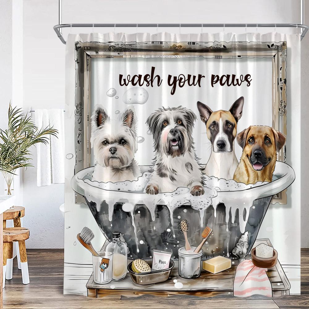 Funny Dog Shower Curtain Animal Print Hello Summer Home Decoration For Bathroom Polyester Fabric Bath Curtain With Plastic Hook