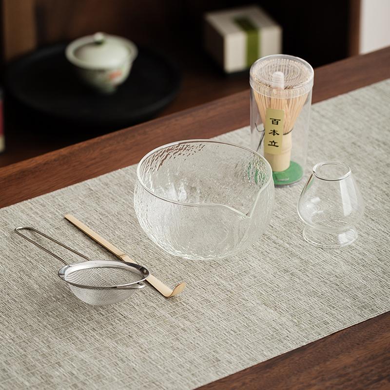 

Набор чаш для матча из бамбука в японском стиле с зеленой нитью, Байбэнли + сито для чайного порошка и т. д., Полностью раскрывающая изысканную чайную церемонию Five-piece Set