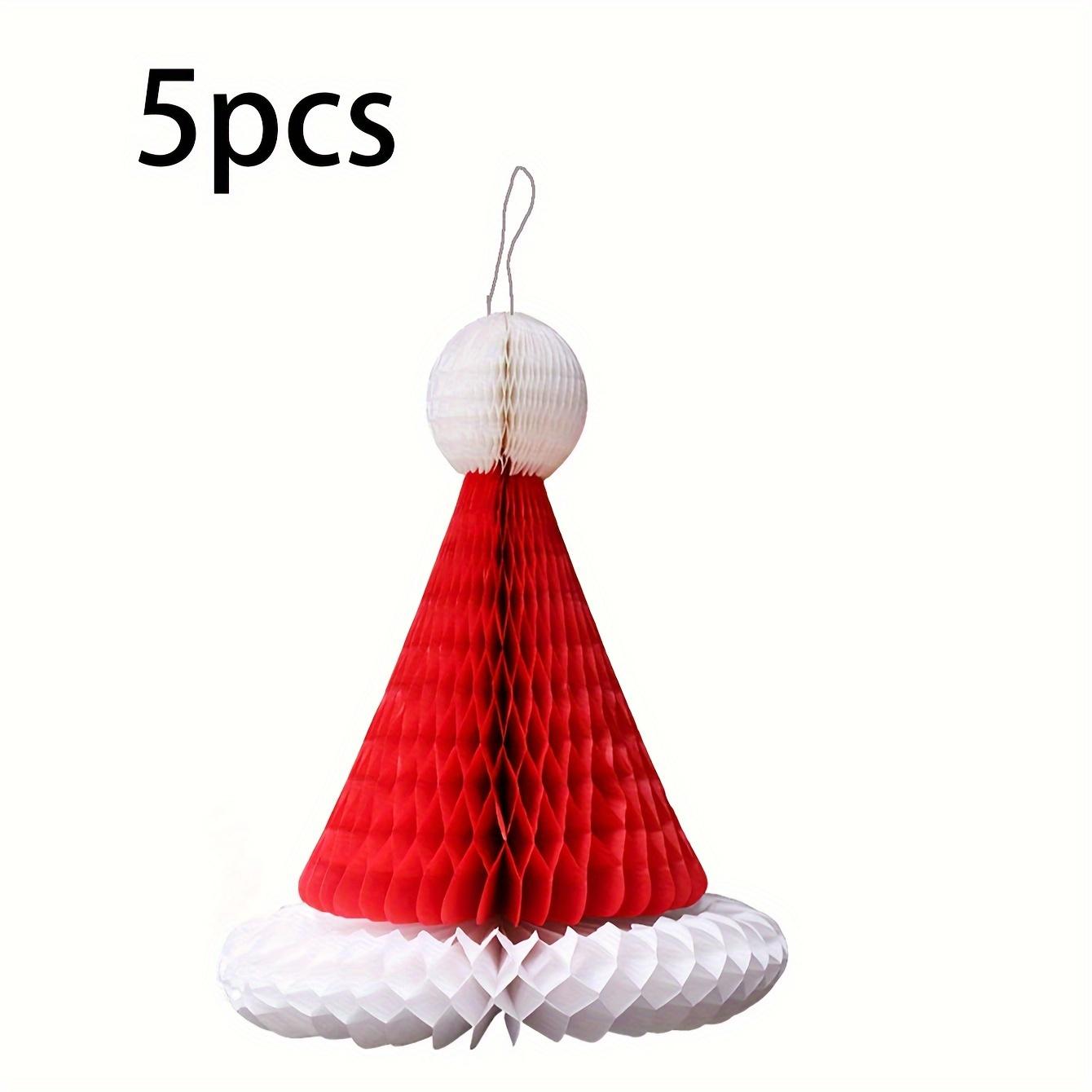 

5pcs Christmas Hat Honeycomb Paper Pendant Xmas Tree Hanging Ornament Merry Christmas Decor Paper Happy New Year Festive Red
