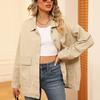 Women's Fashionable Versatile Classic Retro Solid Color Lapel Long Sleeved Pocket Loose Denim Jacket