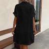 Women's Casual Plus Size Dress Solid Color Cotton Linen-breasted Mid-length Short-sleeved Lapel Loose Shirt Dress