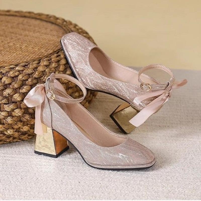 Temperament socialite high heels silver wedding shoes bridesmaid shoes autumn new square head mary pearl shoes