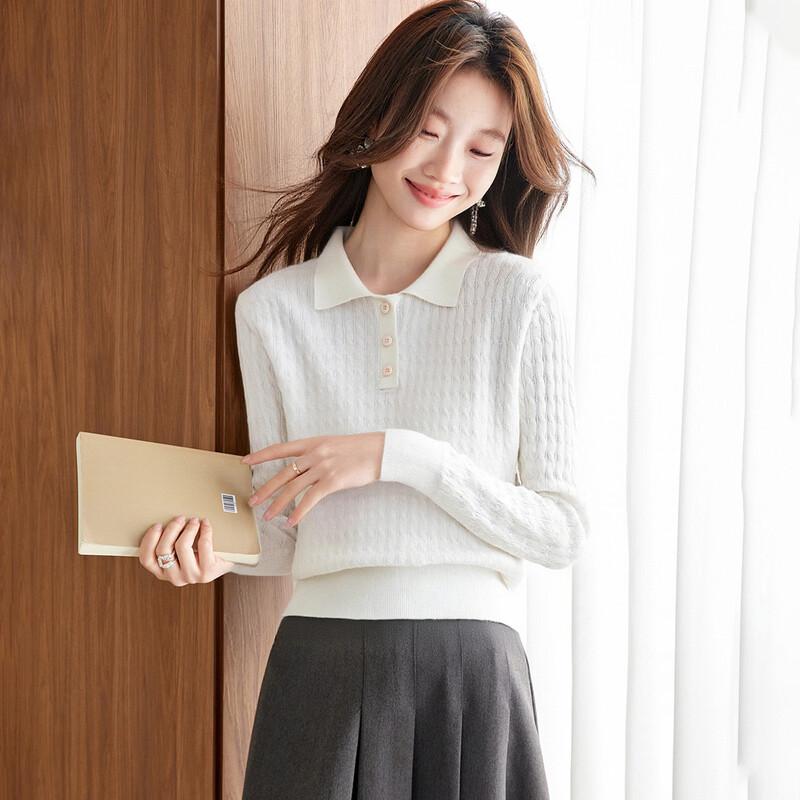 Srcr Women s 42-Count Ultra-Fine Wool Lapel Cable Knit Sweater M
