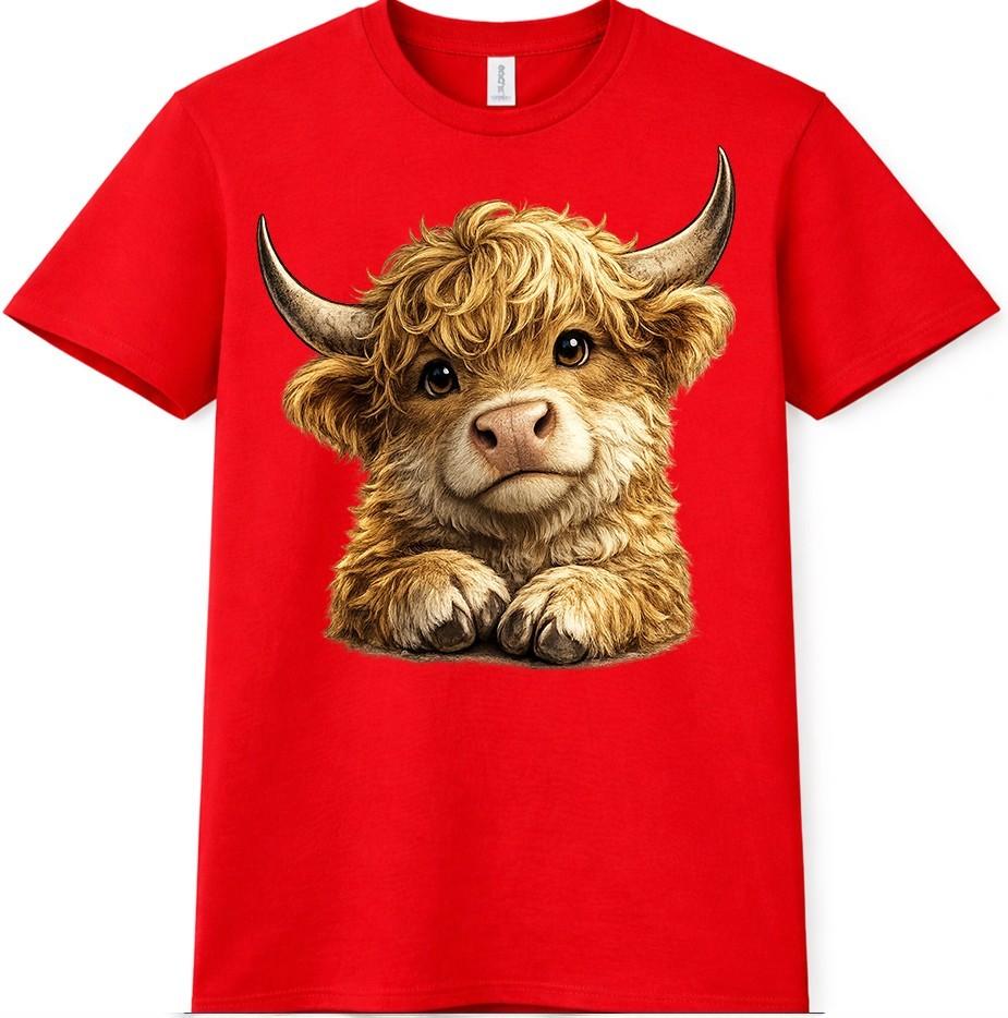 Highland Cow T Shirt Cute Calf Graphic Tee Fluffy Farm Animal Casual Top 4XL
