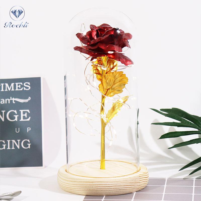 Gold Foil Rose Eternal Flower Glass Cover Gift for Valentine's Day, Christmas, New Year
