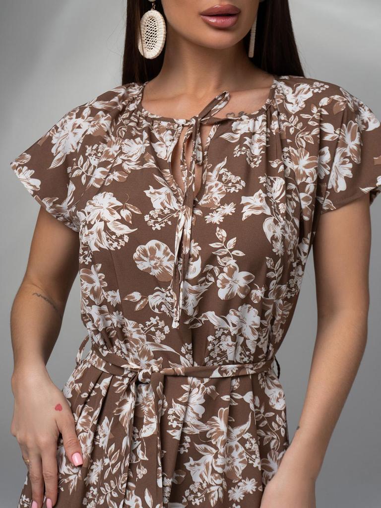 Brown Floral Dress with Tie At Neck ISSA PLUS