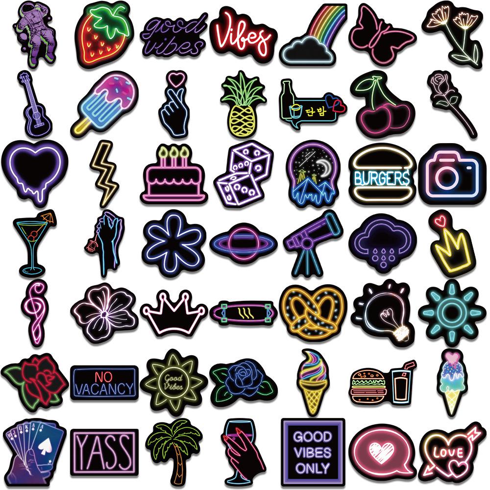 50Pcs Neon Light Cartoon Graffiti Stickers DIY Phone Guitar Laptop Notebook Suitcase Cup Waterproof Sticker Decals