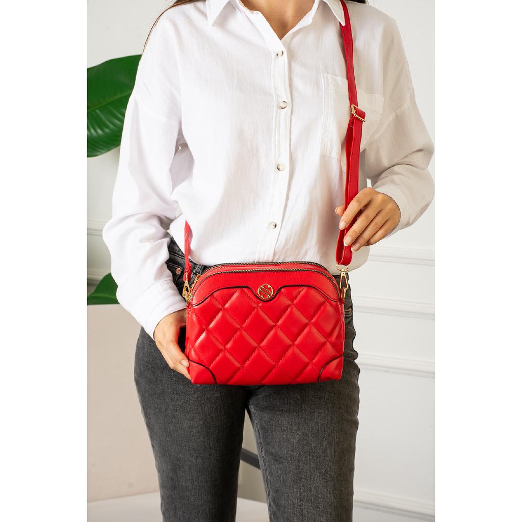 Verstellbare Schulter- und Umhängetasche für Damen mit Kreuzriemen und 4 Fächern