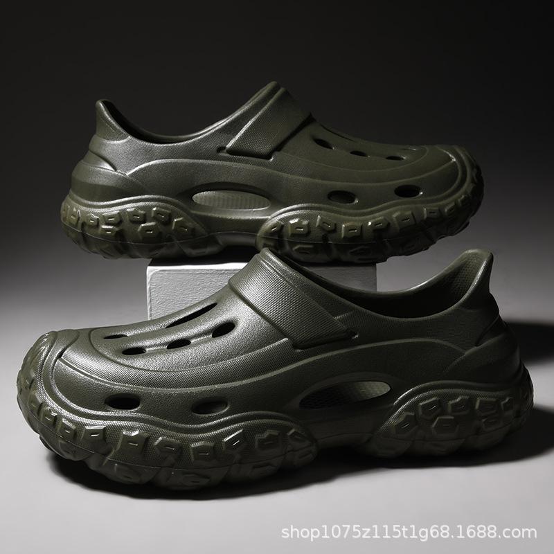 Summer New Outer Wear Non-slip Breathable Thick-soled Bag Head Slippers Casual Seaside Beach Sandals Hole Shoes Men