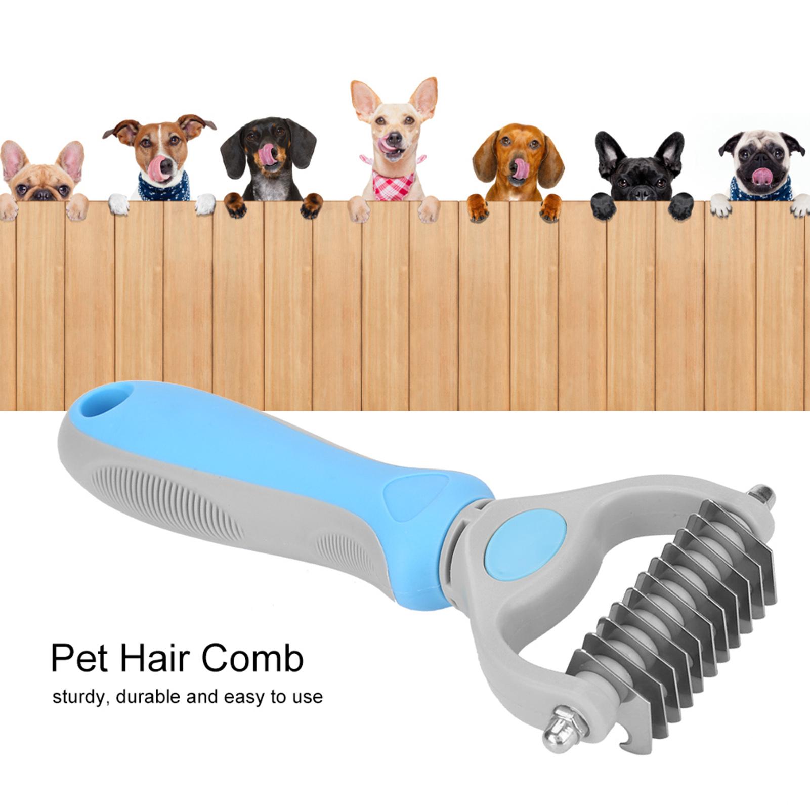 Double sided Stainless Steel Pet Hair Comb Brush Grooming Rake Dog Cat Trimmer Tool (Blue)