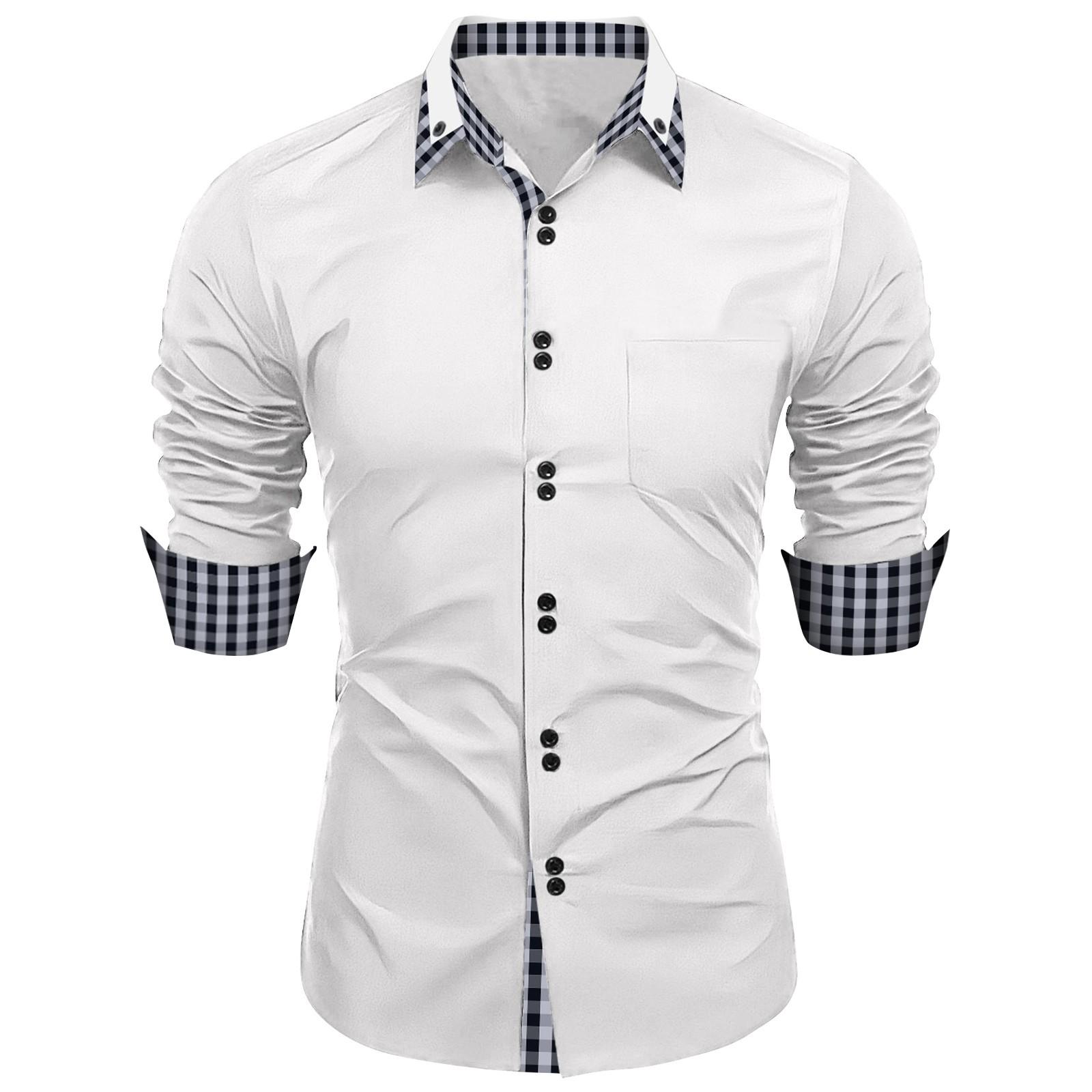 

Men s Button Casual Loose Colorblock Plaid Long Sleeve Shirt XXL білий