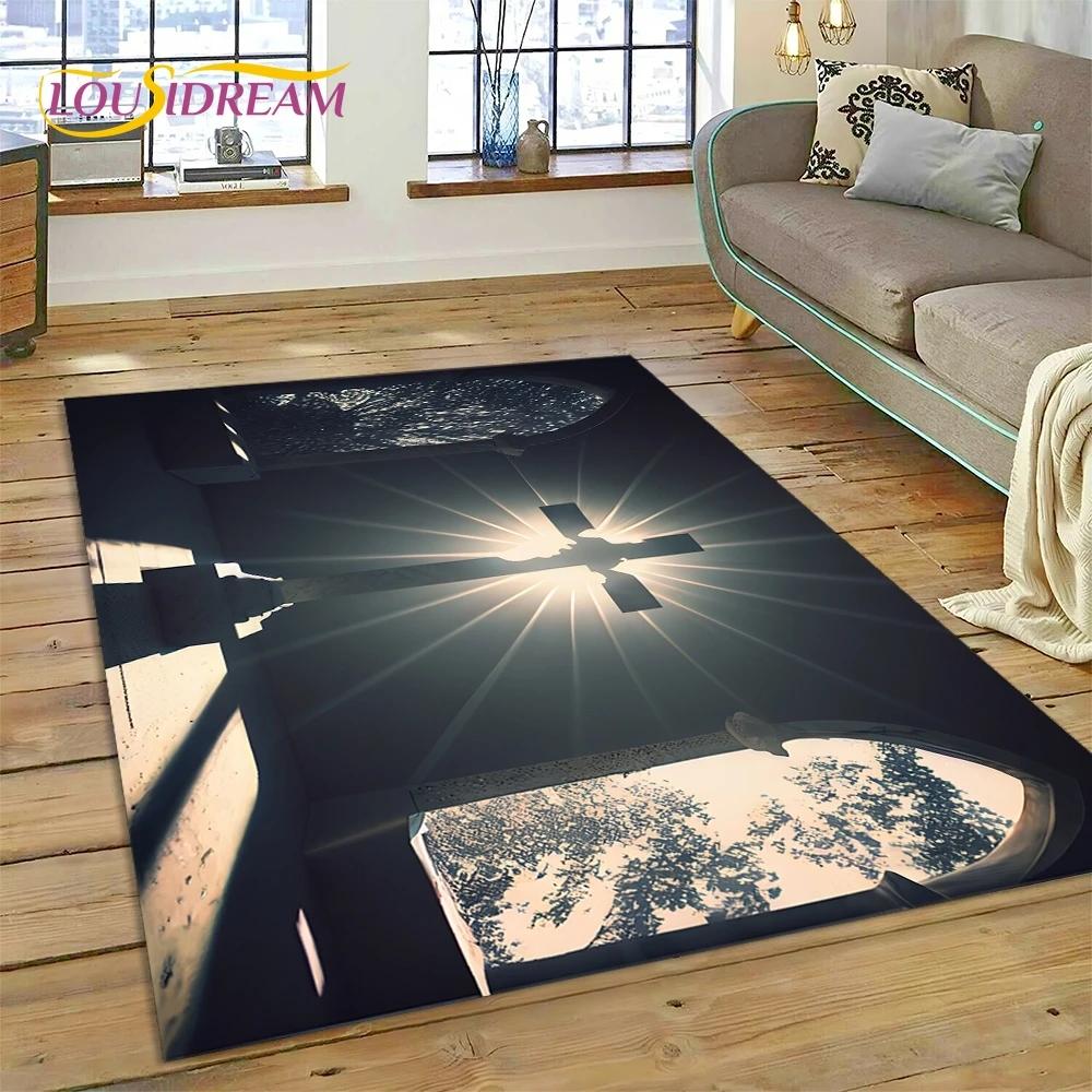 New 3D Pray Holy Bible Cross Jesus Carpet Rug for Bedroom Living Room Home Sofa Decoration,Children Game Large Decor Floor Mat