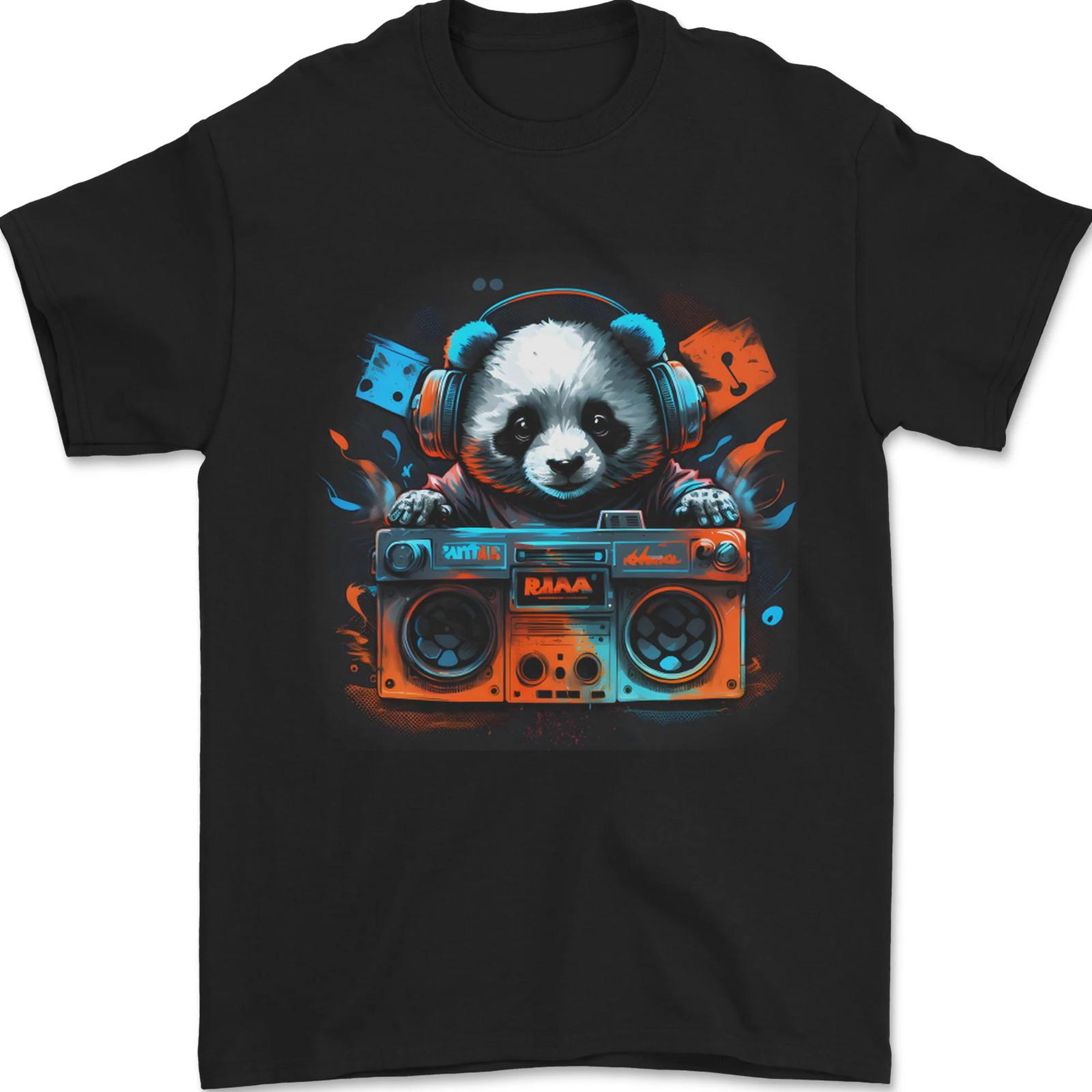 Panda Music With a Ghetto Blaster 80s Mens T-shirt Cotton XXL