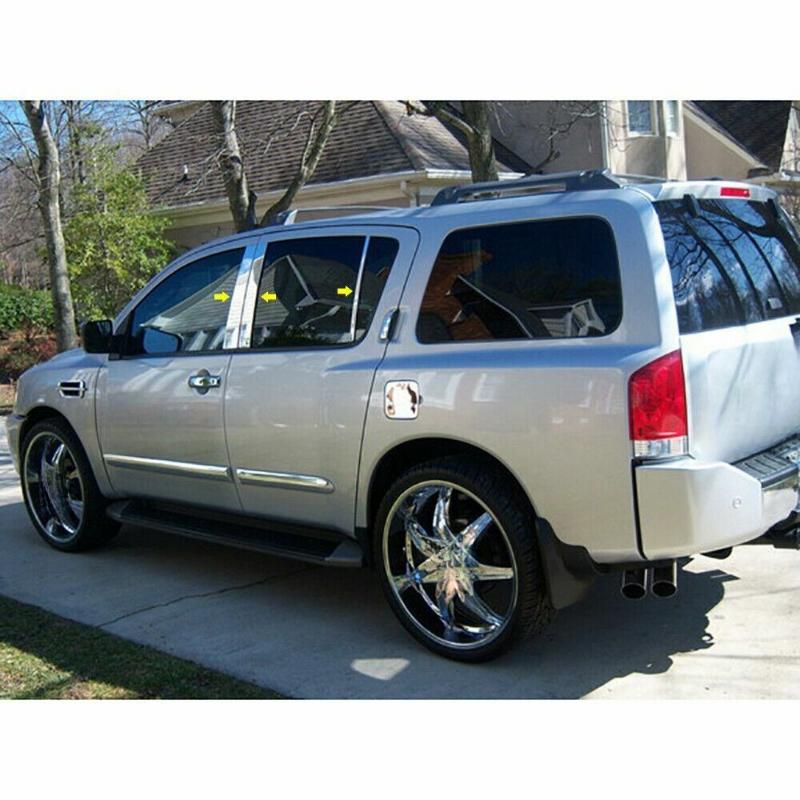 For Nissan Armada 2005 2006 2007 2008 2009 2010 2011-2015 Polished Pillar Posts Car Window Trim Cover BC Column Stickers Silvery