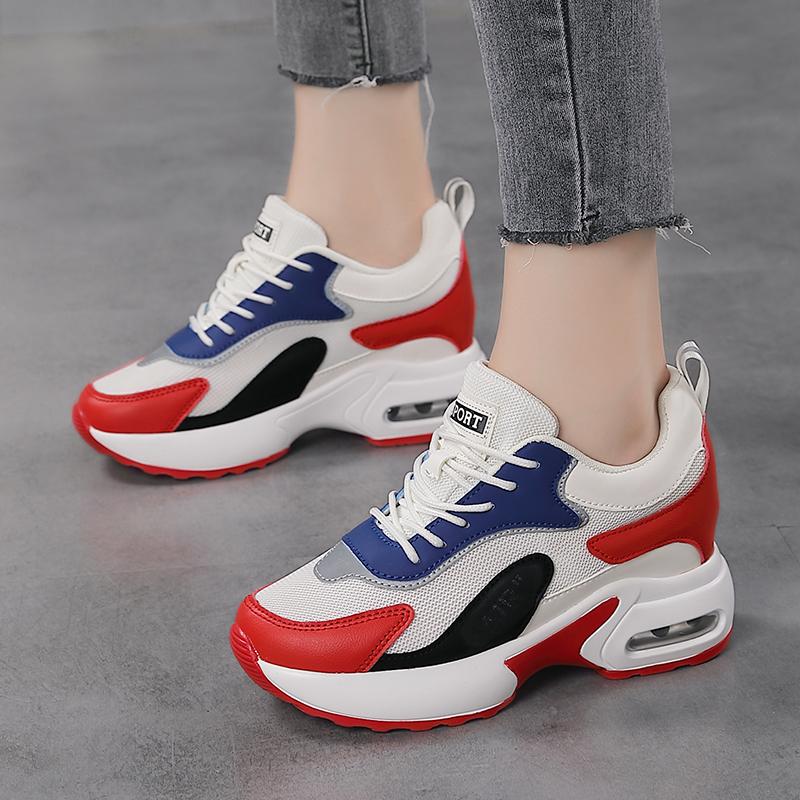 Women's Flying Mesh Inner Height Increase Women's Shoes High Top Shoes Sports Casual Shoes Air Cushion Women's Shoes