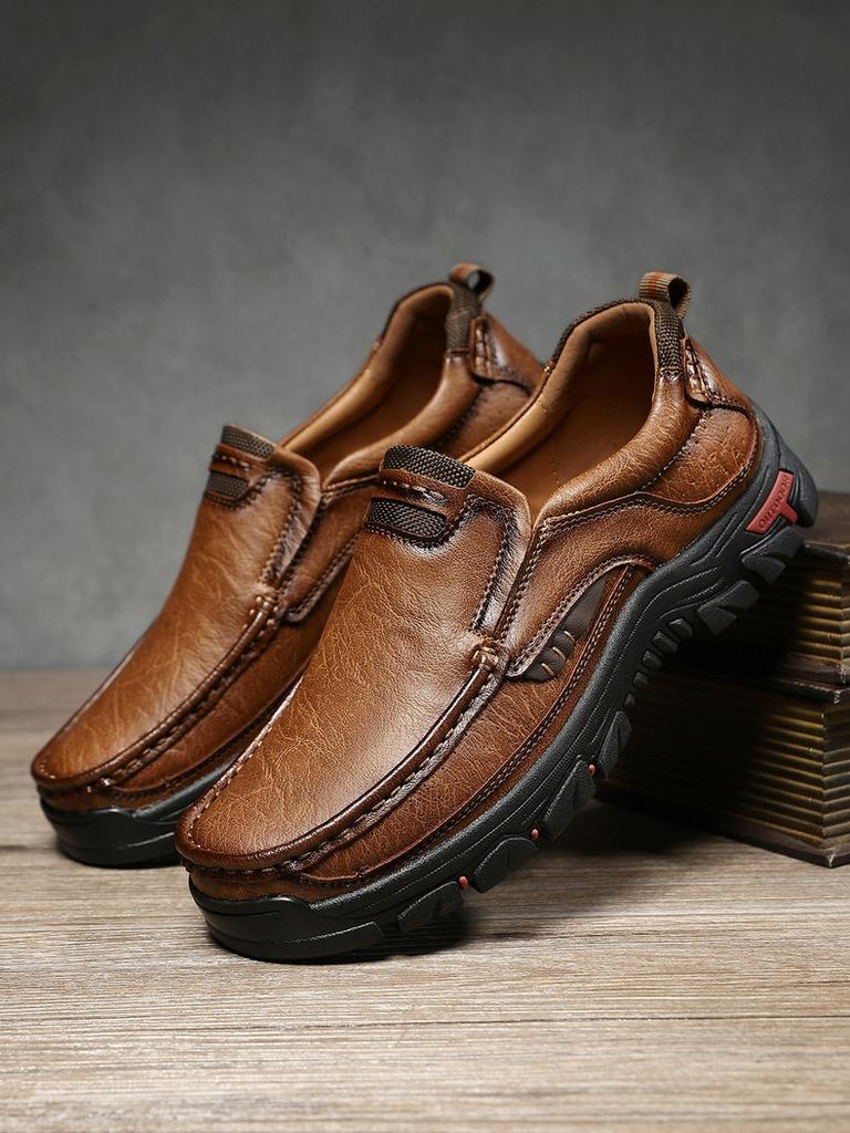 Fashion New Arrival Leather Men Loafers Comfy Handmade Men's Casual Shoes Outdoor Male Hiking Footwear Slip-on Treking Flats Moccasins