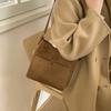 Suede Shoulder Bag with Front Pocket Large Capacity Fashion Everyday Bag