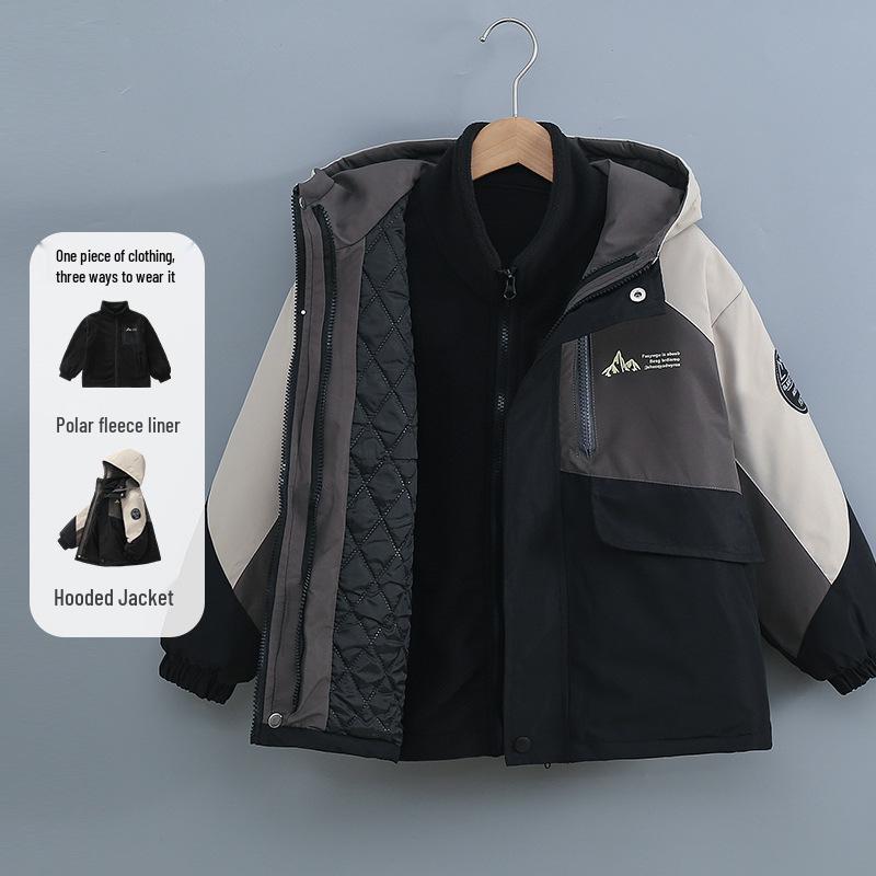 

Boys 3-in-1 Velvet-Lined Winter Windbreaker Coat 120 чорний
