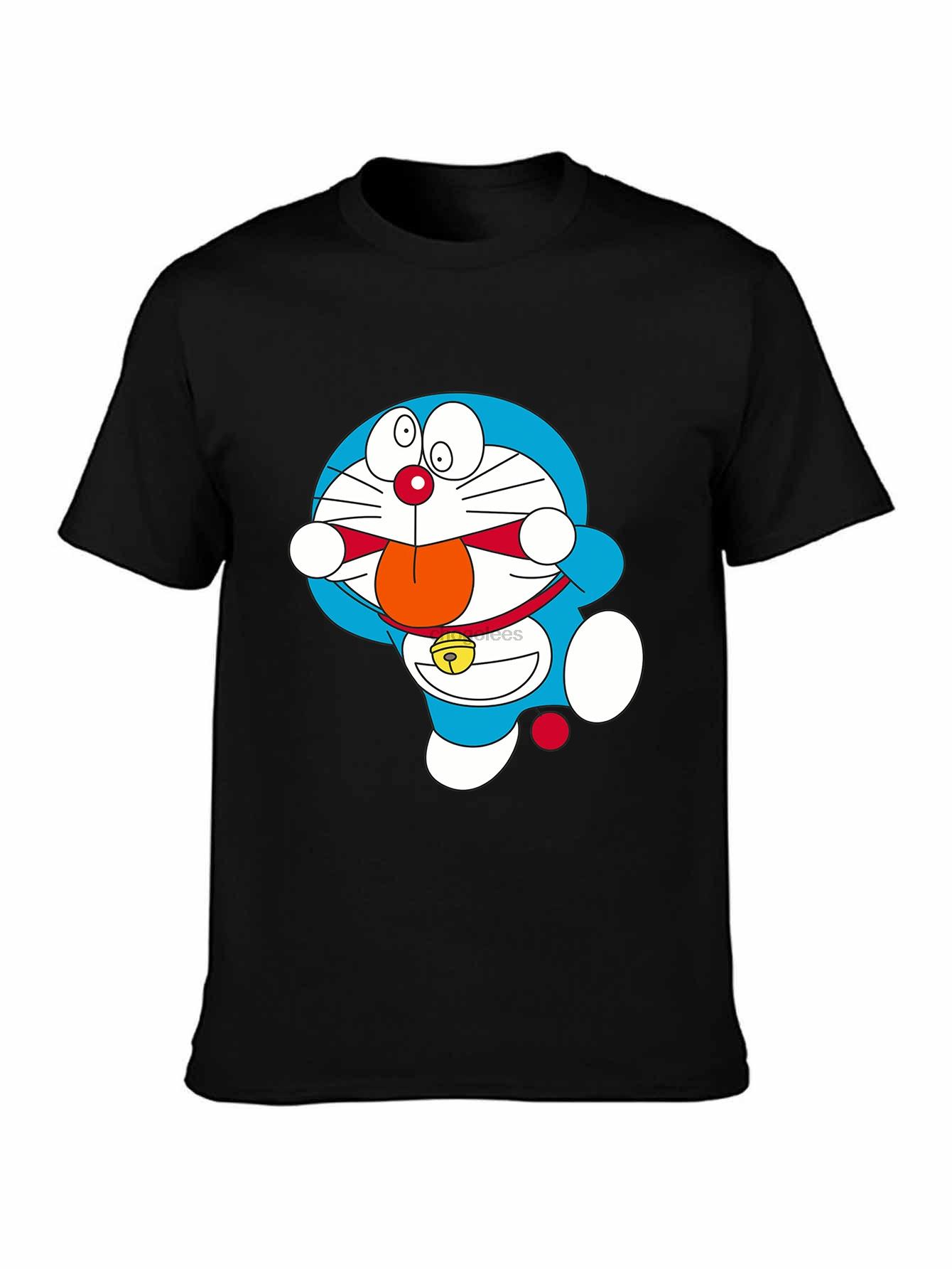 Doraemon Cartoon Print Black T-shirt L
