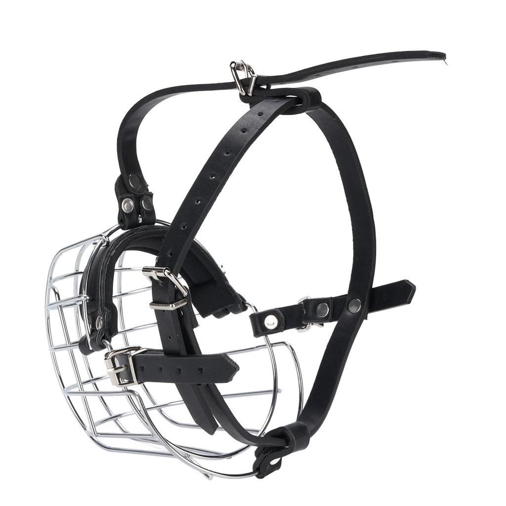 Dog Muzzles To Prevent Biting Metal Wire Dog Mouth Guard with PU Leather Straps Breathable Secure Cage Muzzle for