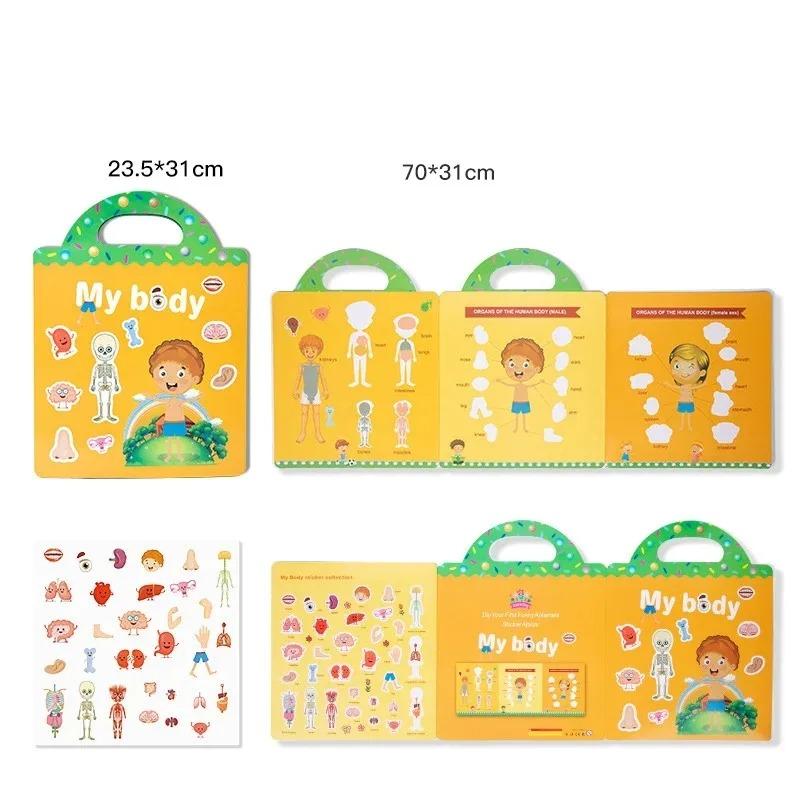 Herbruikbaar Cartoon Stickerboek voor Kinderen Meerdere Scènes DIY Puzzelspel Educatief Leren Klassiek Speelgoed voor Leeftijd 2-4 Cadeaus