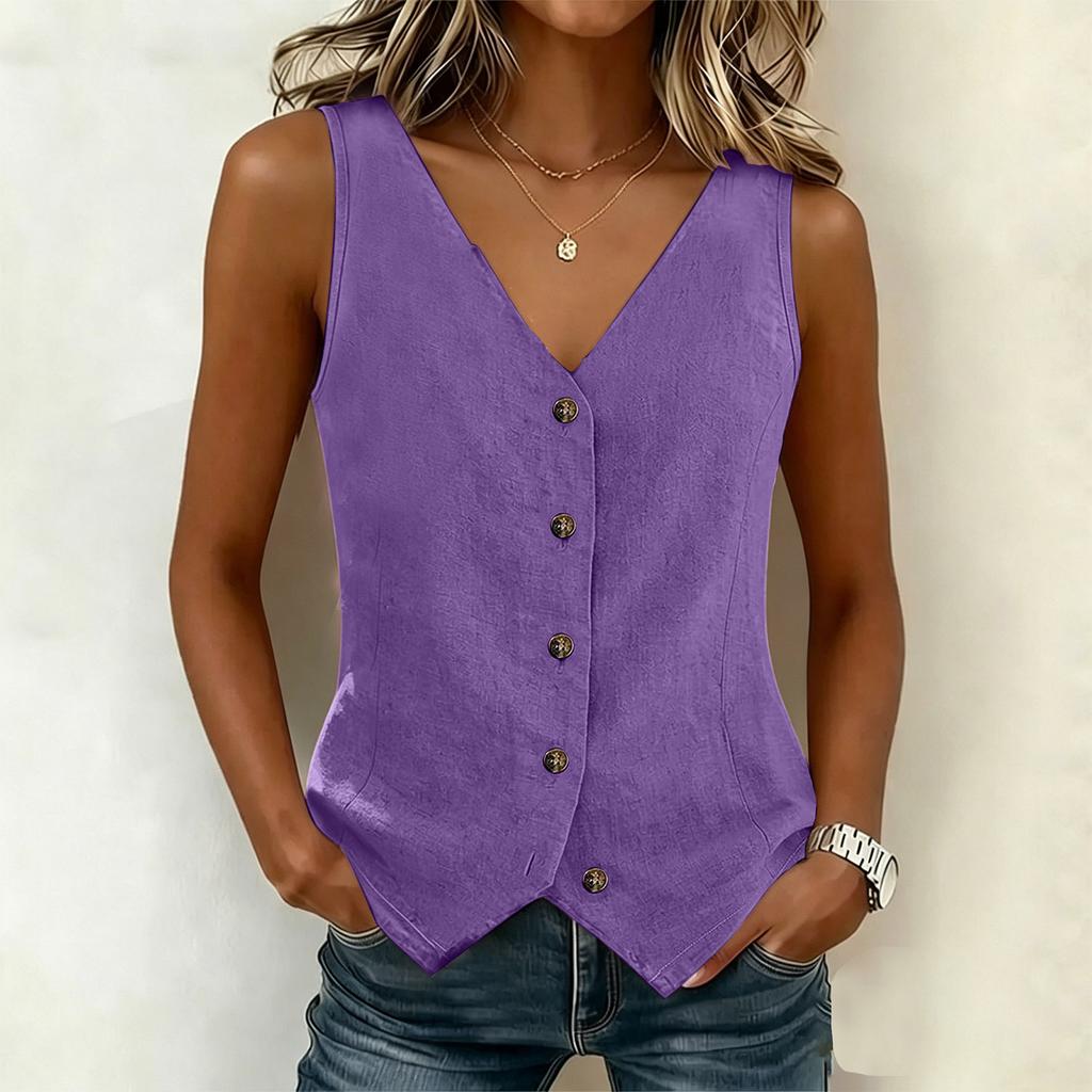 Women’s Fashion Sleeveless Vest Top Button Down Fitted Casual Lightweight Blouse for Daily Wear Office and Travel