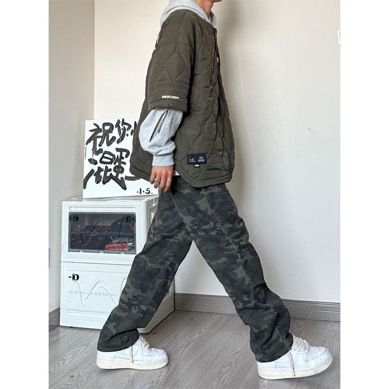 American Retro Pants High Street Tide Brand Logging Camouflage Overalls Men's Hiphop Loose Straight Wide-leg Pants