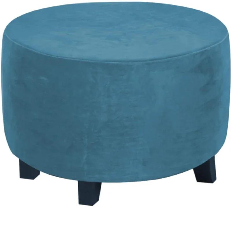 Round Ottoman Cover Super Soft Velvet Footrest Covers All-Inclusive Ottoman Stool Case Elastic Slipcovers Living Room Bedroom