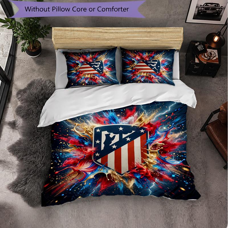 Atletico Madrid Pattern 3 Pieces Bedding Set Soft Microfiber Duvet Cover with Pillow Cases for Bedroom
