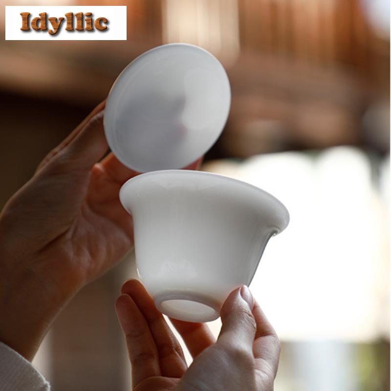 150ml Mutton Fat Jade Gaiwan Luxury Tea Bowl Not Hot Tea Tureen Tea Bowl With Lid Kit Tea Brewing Cover Bowl Tea Ceremony Gift