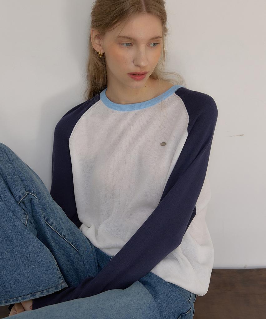 OURHOPE Two-Tone Linen Raglan Knit - Navy