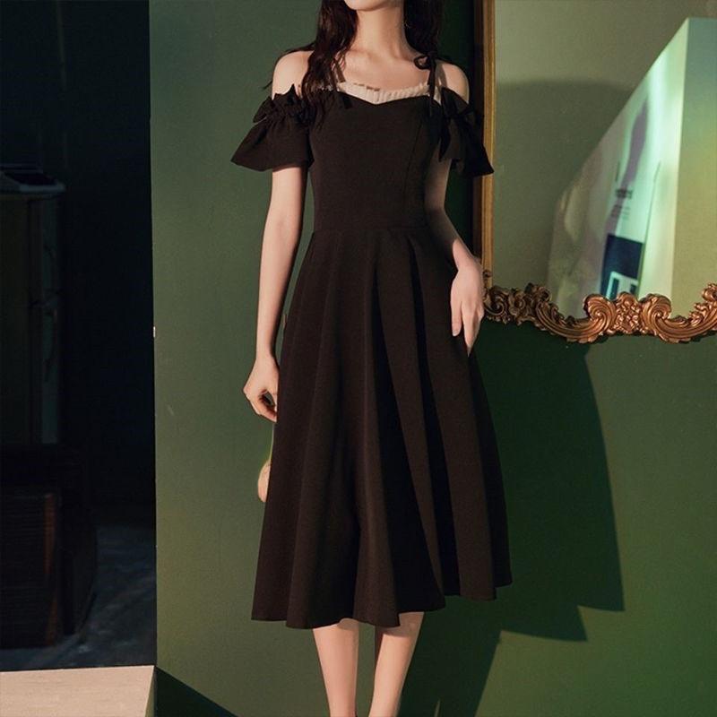 Mode Kausalen Party Kleid Elegante One-schulter Kleid Hepburn Stil Französisch Retro Hohe Taille Kleid Weibliche Sommer