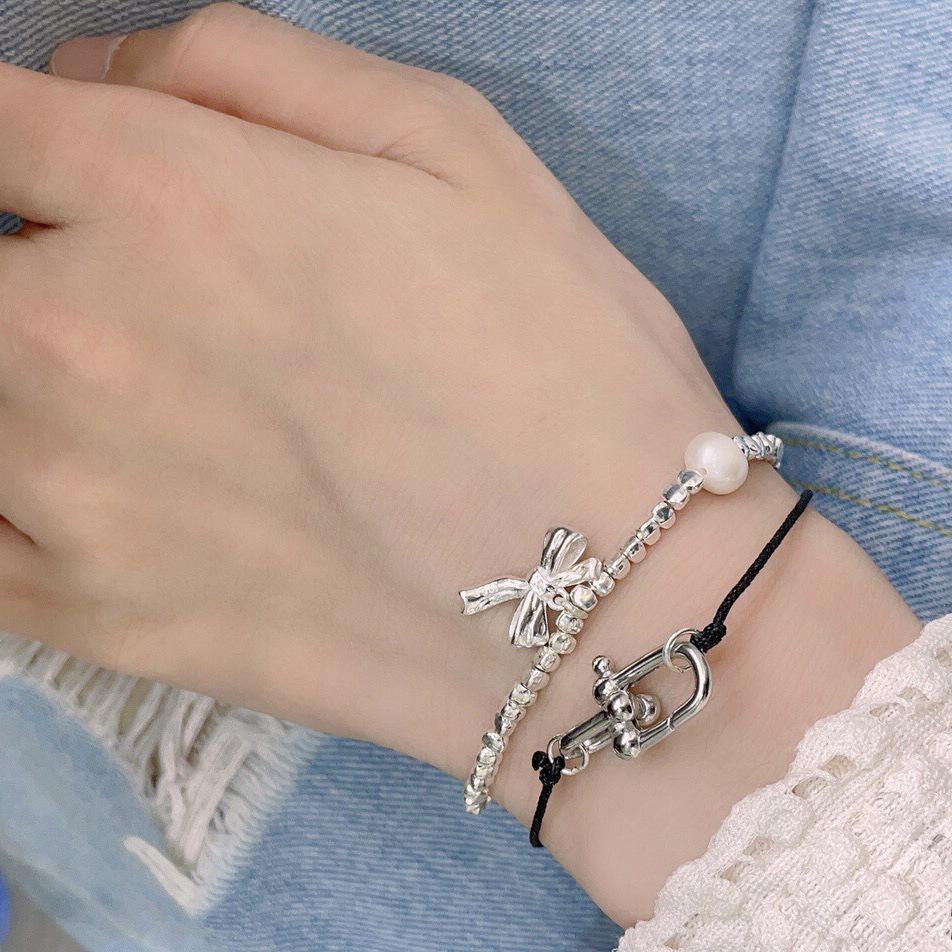 S925 Sterling Silver Bowknot Natural Pearl Bracelet, Simple Ins Design, Niche Jewelry B650S