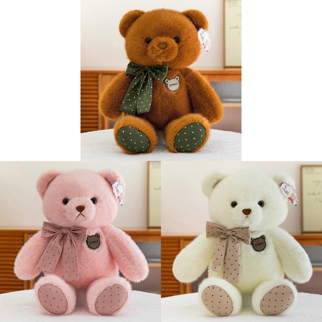 Teddy Bear Plush Toy With Ribbon Dot Design For Couples And Giftgiving