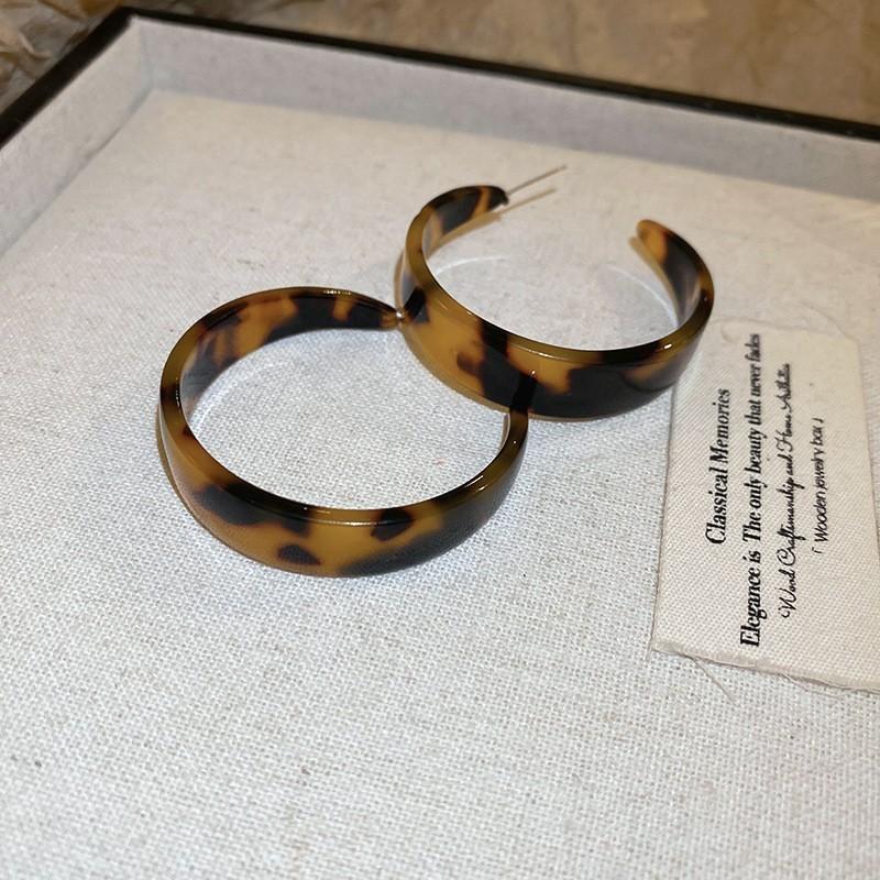 Silbernadel Harzleder Leopardenmuster Geometrisch Rund Blume Ohrringe Herbst und Winter Stecker Nische High-End Ohrringe Frauen