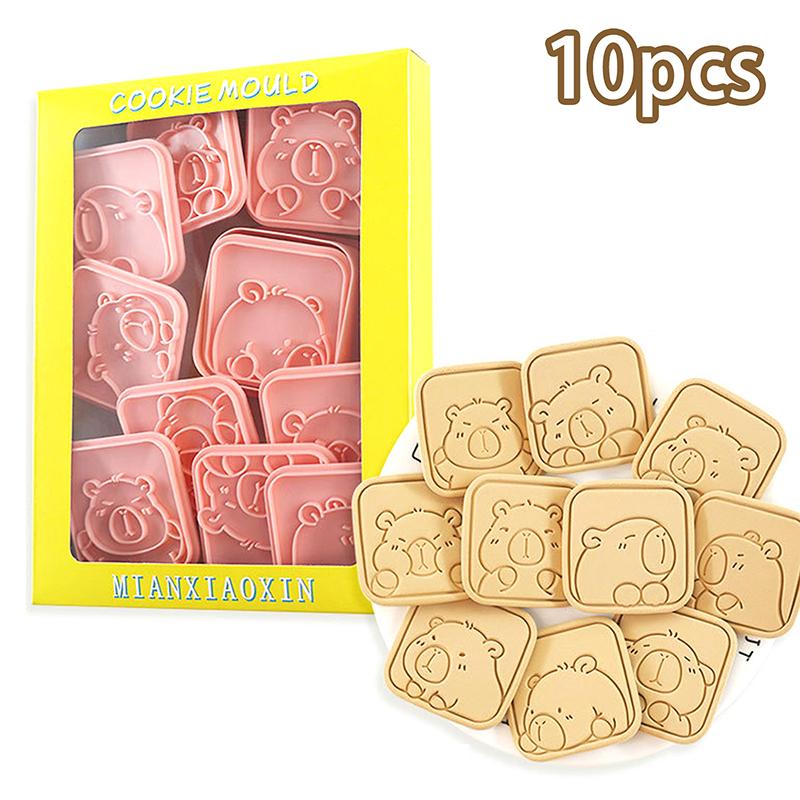 10Pcs Cartoon Capybara Shaped Cookie Cutter Animal Fondant Biscuit Mold Cake Decoration Tools Baking Accessories Kitchen Gadget