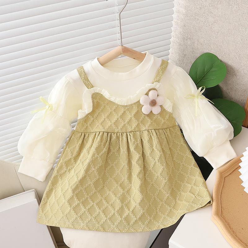 Girls Fall Long Sleeve Princess Dress Kids Baby Fake Two Piece Dress Little Girl Sweet Dress