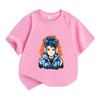 Kids 100% Cotton Crew Neck Short Sleeve T-Shirt, Cool Anime Blue Spiky Hair Gamer Boy Print Casual Soft Tee for Boys Girls Daily Wear