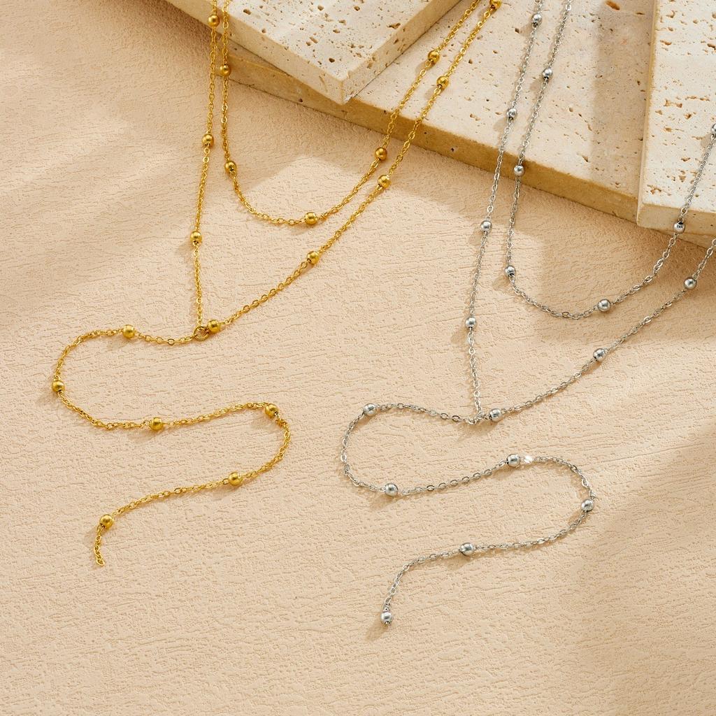 Gold Plated Layered Beaded Ball Chain Necklace