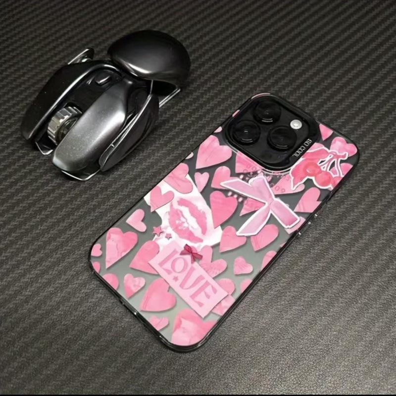 European and American pink love colored silver shell is suitable for Apple 16/15/14 pro mobile phone case 15promax13/12/11X