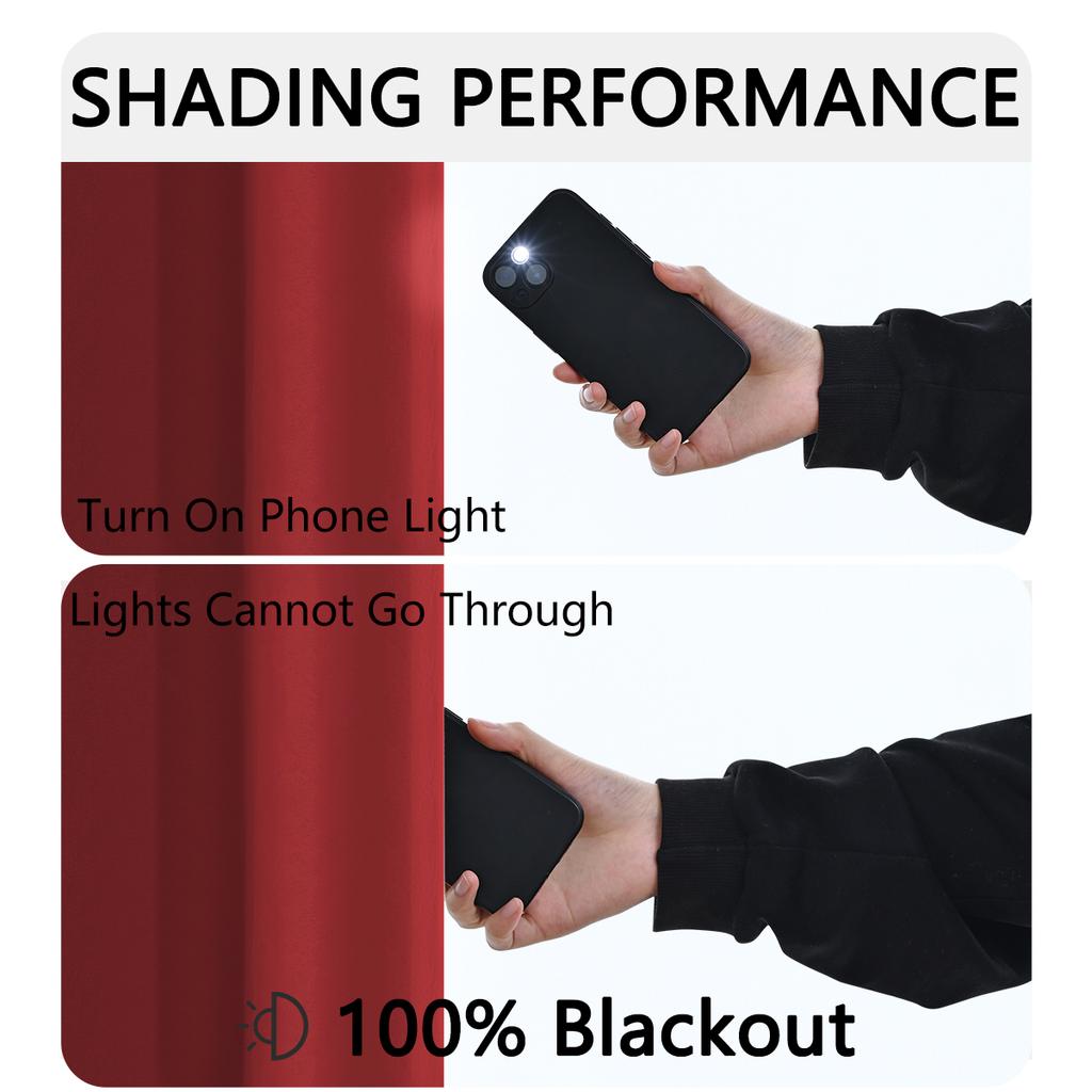 2 Panels Modern Solid 100% Blackout Curtain, Window Curtains for Living Room, Bedroom, Children Room, Grommet Top Curtains